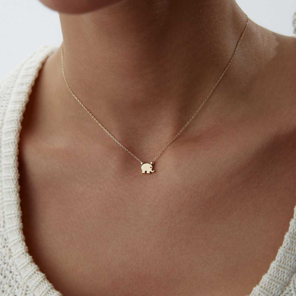 14k Gold Minimalist Elephant Necklace - Solid 14k Gold Necklace