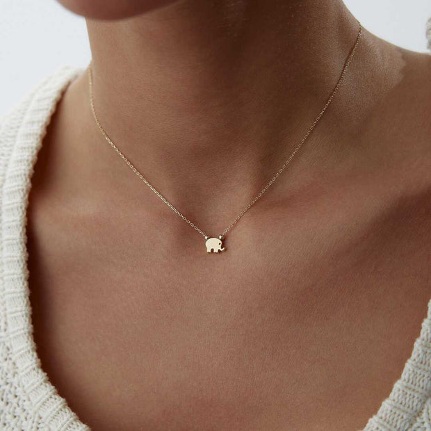 14k Gold Minimalist Elephant Necklace - Solid 14k Gold Necklace