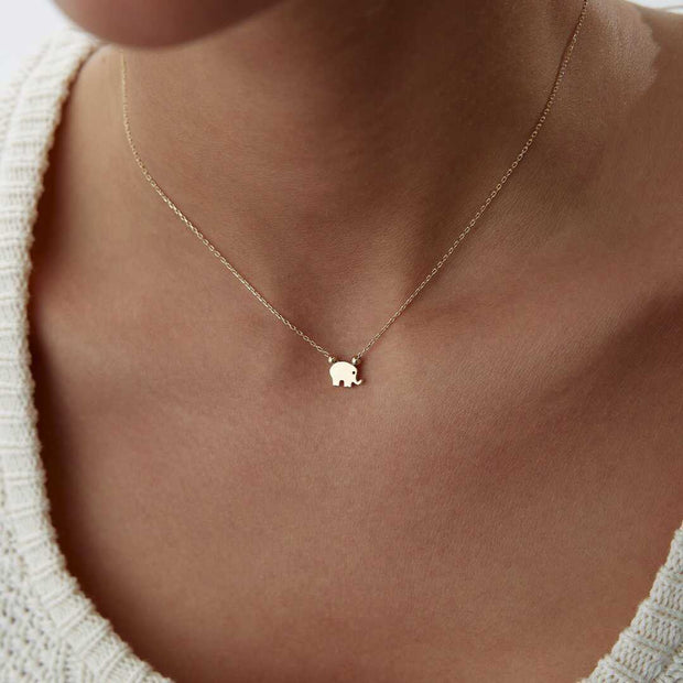 14k Gold Minimalist Elephant Necklace - Solid 14k Gold Necklace