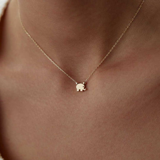 14k Gold Minimalist Elephant Necklace - Solid 14k Gold Necklace
