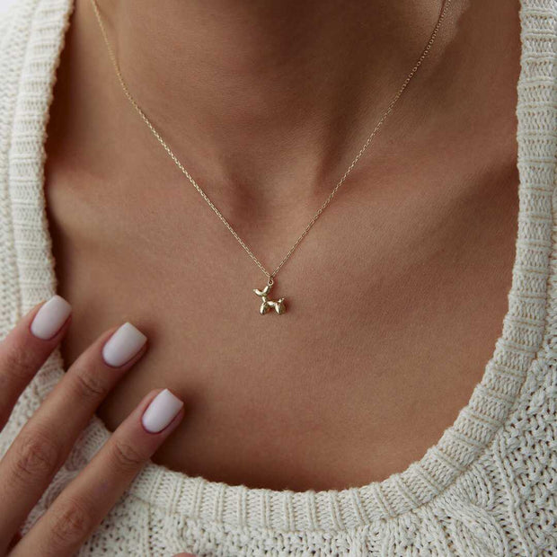 14k Gold Minimalist Dog Necklace - Solid 14k Gold Necklace