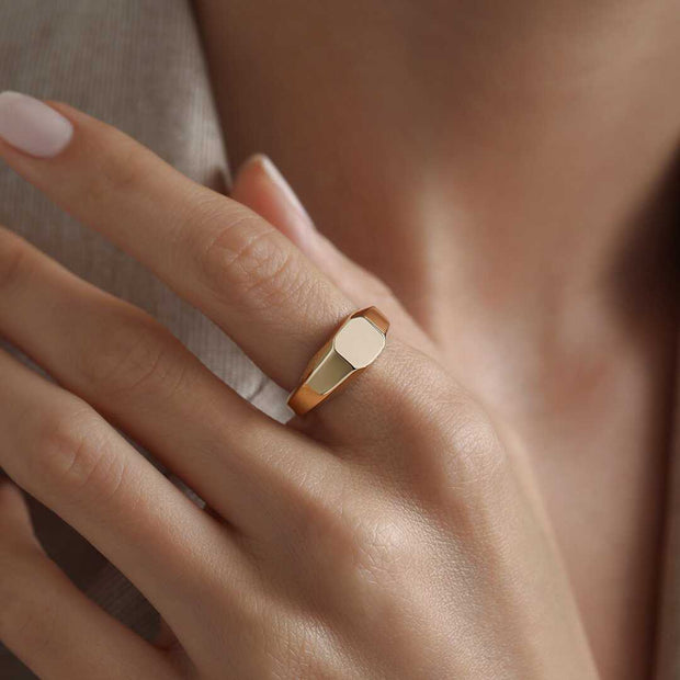 Mountain Signet Ring - Solid 14k Gold Ring