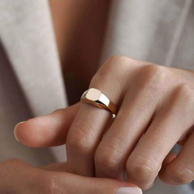 Mountain Signet Ring - Solid 14k Gold Ring