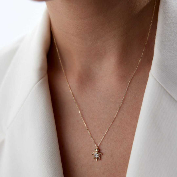 14k Gold Caretta Caretta Necklace - Solid 14k Gold Necklace