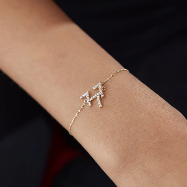 14k Gold 777 Stone Lucky Bracelet, 14k Solid Gold Bracelet, Gold Bracelet for women, Solid Gold Bracelet