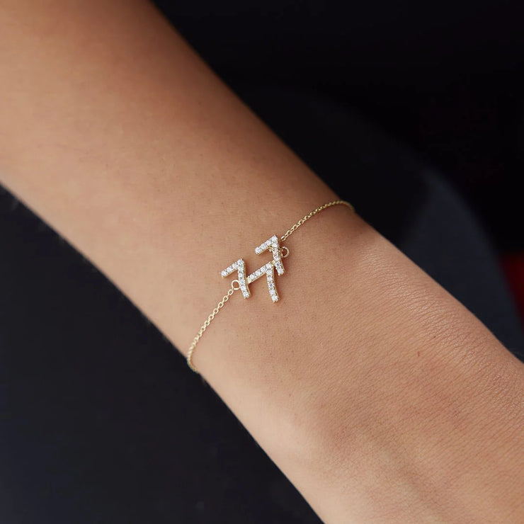 14k Gold 777 Stone Lucky Bracelet, 14k Solid Gold Bracelet, Gold Bracelet for women, Solid Gold Bracelet