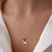 14k Gold Reindeer Necklace - Solid 14k Gold Necklace