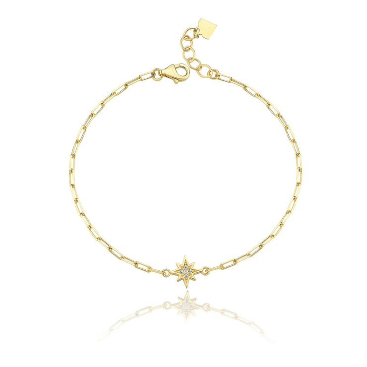 14k Gold Paper Clip Pole Star Bracelet, 14k Solid Gold Bracelet, Gold Bracelet for women, Solid Gold Bracelet