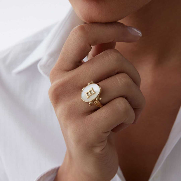 Pearl Vintage Letter Ring - Solid 14k Gold Ring