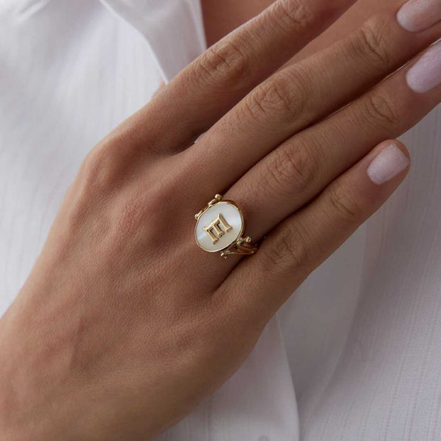Pearl Vintage Letter Ring - Solid 14k Gold Ring