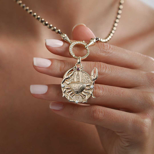 14k Gold Cancer Zodiac Necklace - Solid 14k Gold Necklace