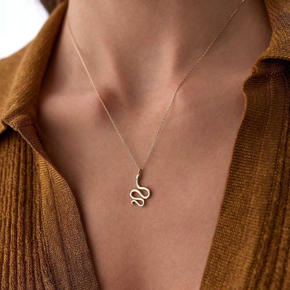 14k Gold Minimalist Snake Necklace - Solid 14k Gold Necklace
