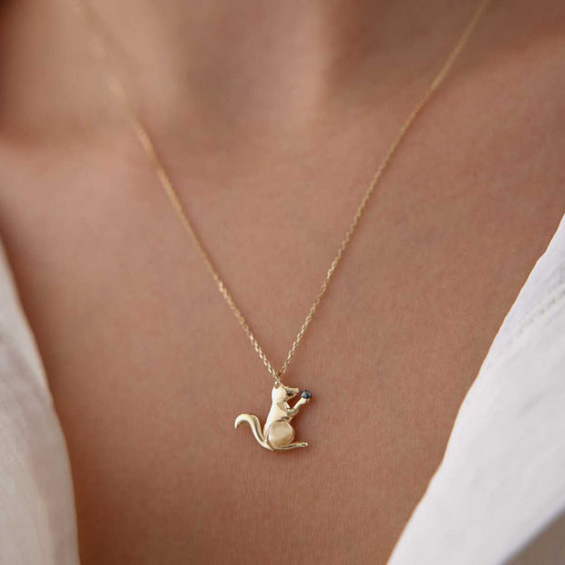 14k Gold Squirrel Necklace - Solid 14k Gold Necklace