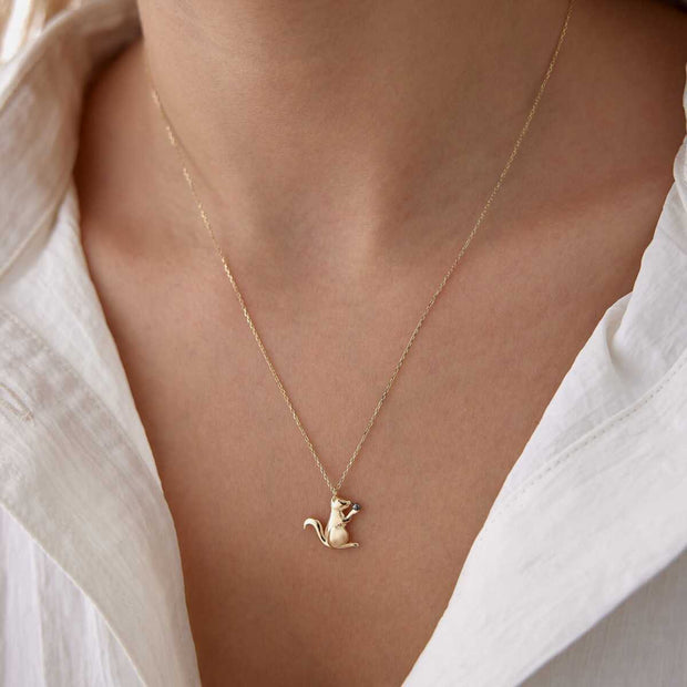 14k Gold Squirrel Necklace - Solid 14k Gold Necklace