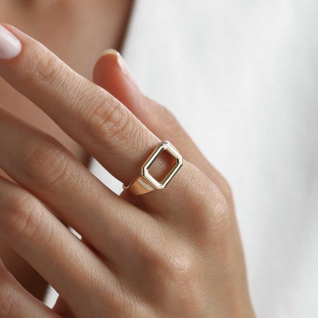 Space Signet Ring - Solid 14k Gold Ring