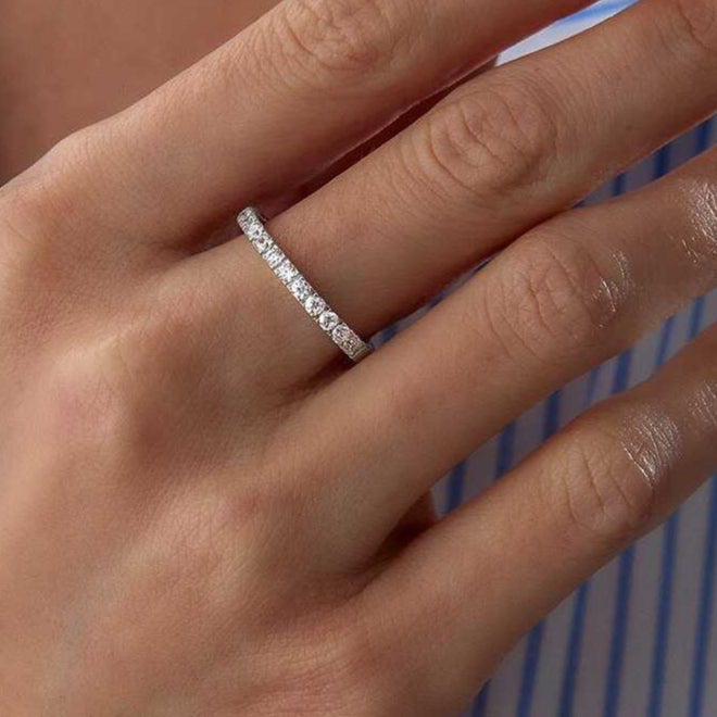 14K Gold Half Eternity Band Ring - Solid 14k Gold Ring