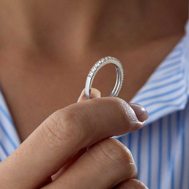 14K Gold Half Eternity Band Ring - Solid 14k Gold Ring