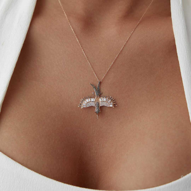 14k Gold Bird Necklace Pave CZ - Solid 14k Gold Necklace
