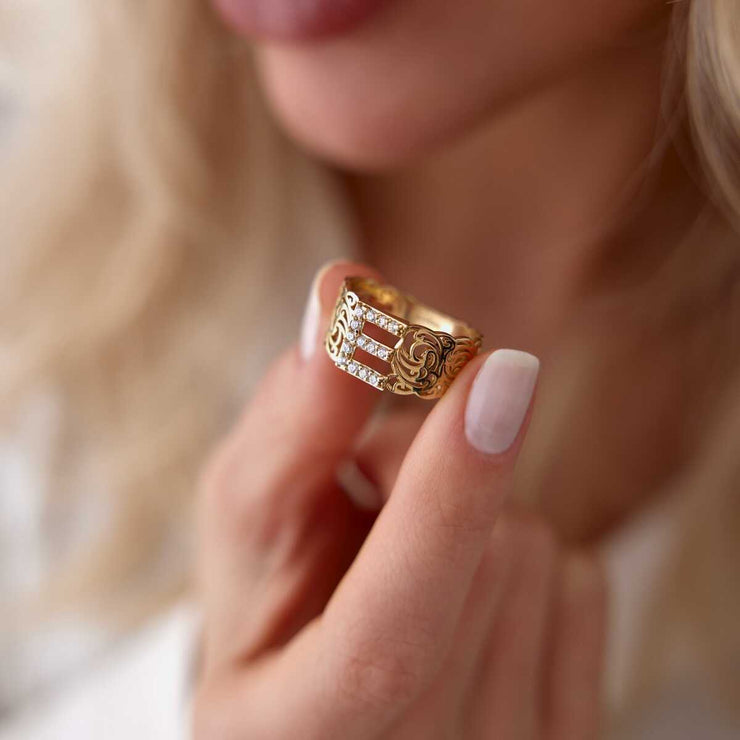 Design Vintage Letter Ring - Solid 14k Gold Ring