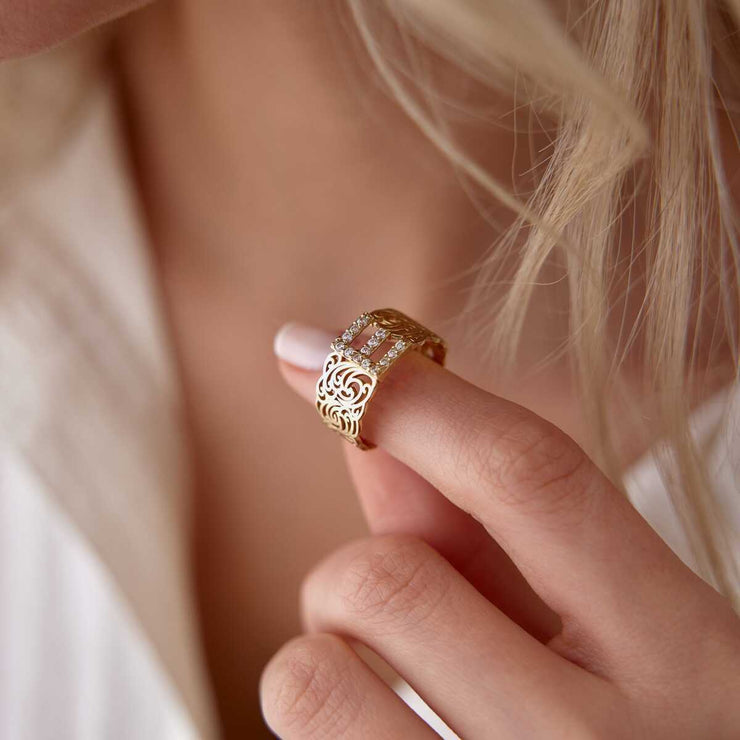 Design Vintage Letter Ring - Solid 14k Gold Ring