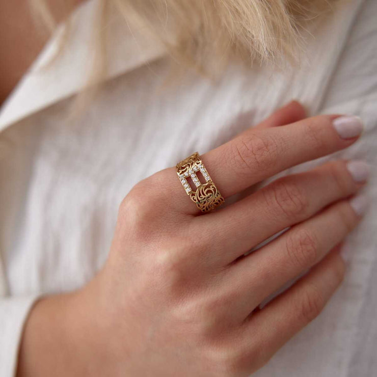 Design Vintage Letter Ring - Solid 14k Gold Ring
