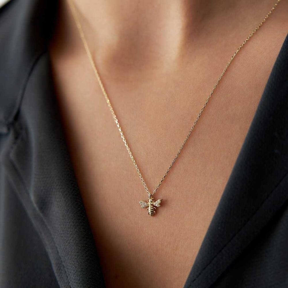 14k Gold 14k Gold Bee Necklace - Solid 14k Gold Necklace