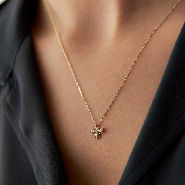 14k Gold 14k Gold Bee Necklace - Solid 14k Gold Necklace