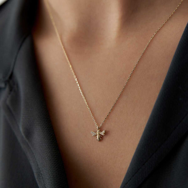 14k Gold 14k Gold Bee Necklace - Solid 14k Gold Necklace