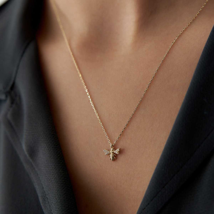 14k Gold 14k Gold Bee Necklace - Solid 14k Gold Necklace