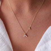 14k Gold Whale Tail Necklace with CZ - Solid 14k Gold Necklace