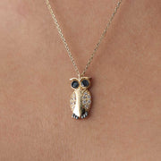 14k Gold Owl Necklace with Pave CZ - Solid 14k Gold Necklace