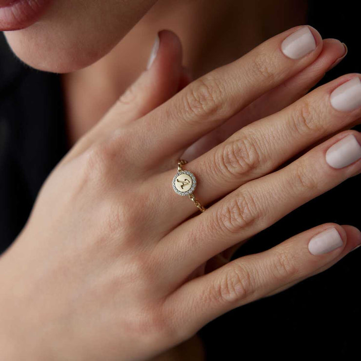 Stone Letter Plate Ring - Solid 14k Gold Ring