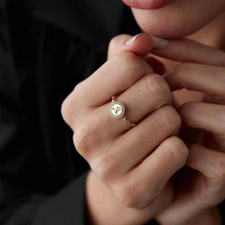 Stone Letter Plate Ring - Solid 14k Gold Ring