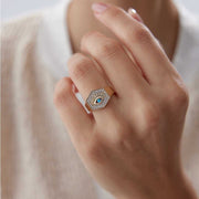 Evil Eye Signet Ring - Solid 14k Gold Ring