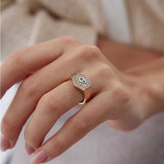 Evil Eye Signet Ring - Solid 14k Gold Ring