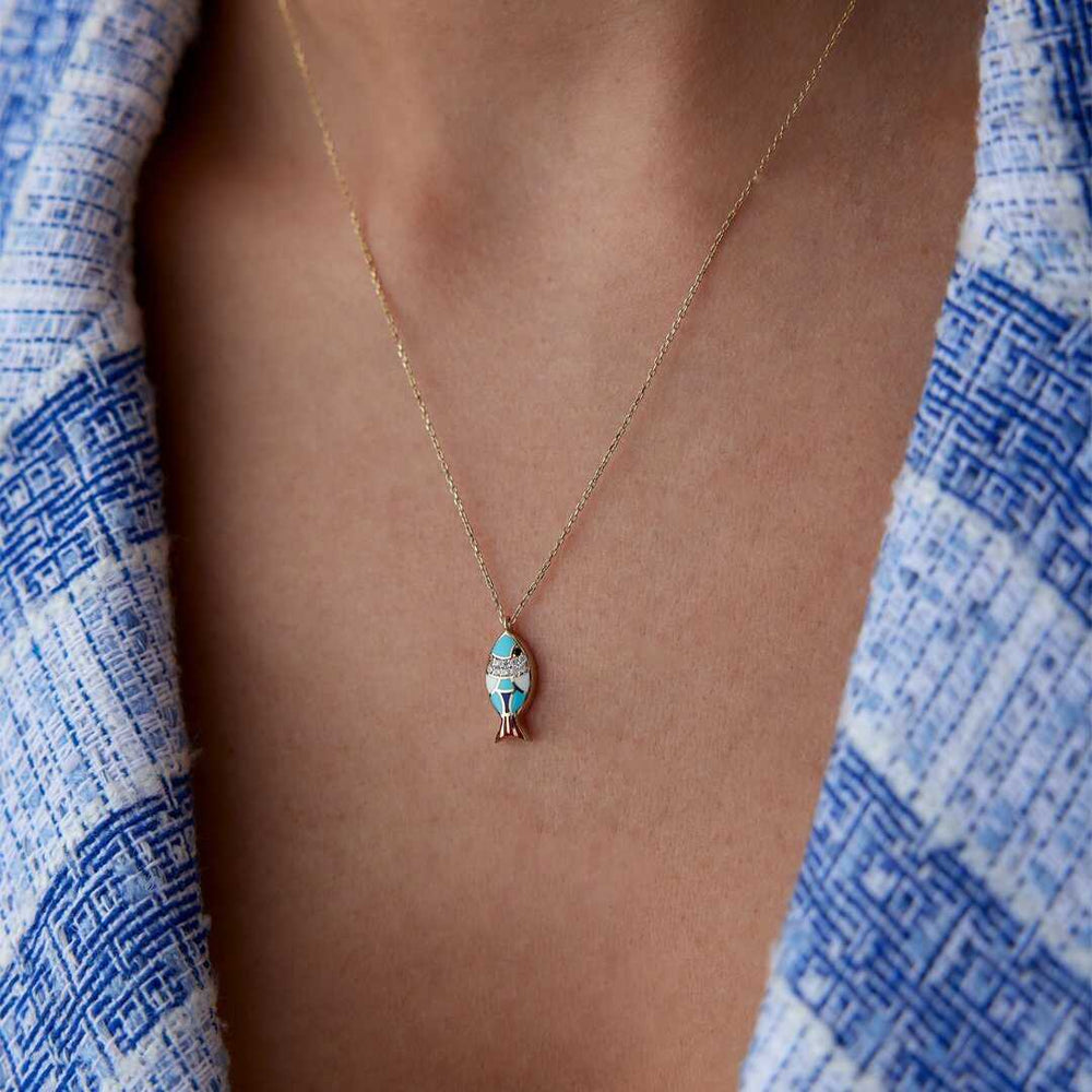 14k Gold Medium Fish Necklace - Solid 14k Gold Necklace
