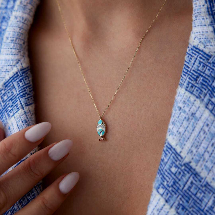 14k Gold Medium Fish Necklace - Solid 14k Gold Necklace