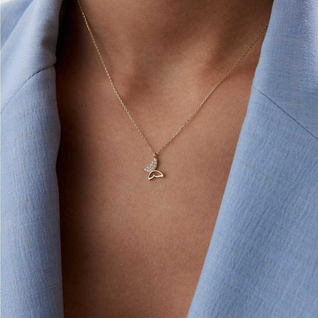 14k Gold Women’s Butterfly Necklace - Solid 14k Gold Necklace