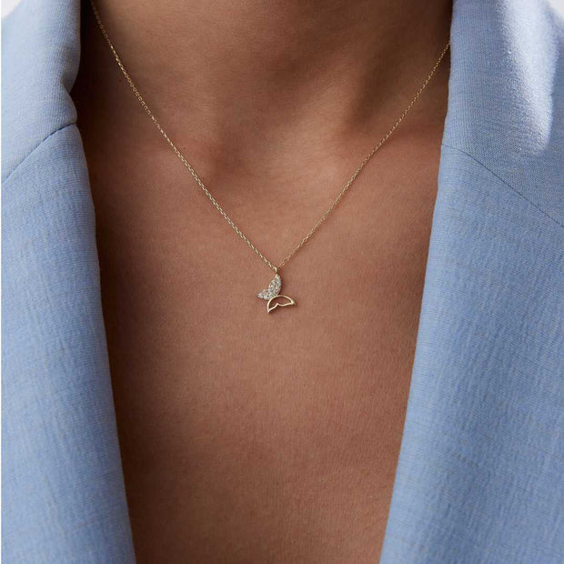 14k Gold Women’s Butterfly Necklace - Solid 14k Gold Necklace