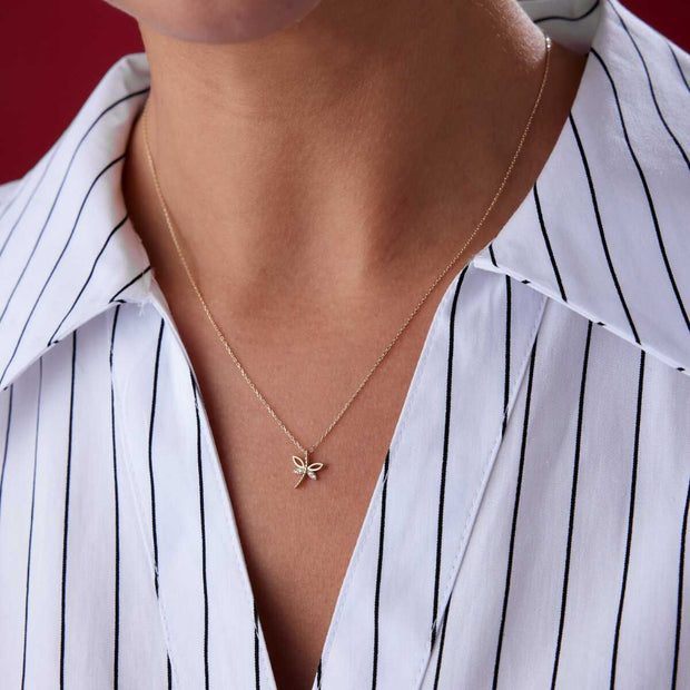 14k Gold Dragonfly Necklace - Solid 14k Gold Necklace