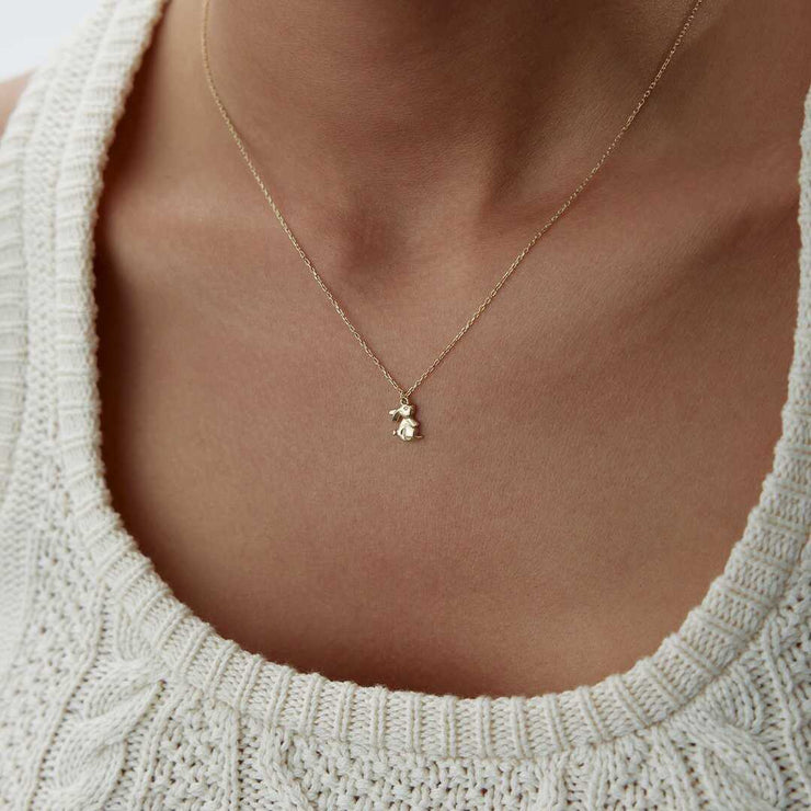 14k Gold Rabbit Necklace - Solid 14k Gold Necklace