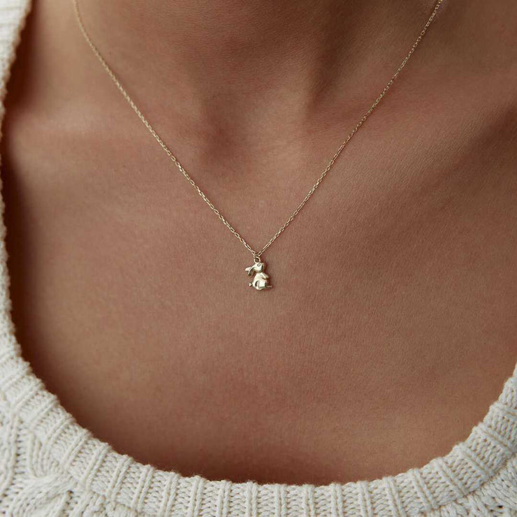 14k Gold Rabbit Necklace - Solid 14k Gold Necklace