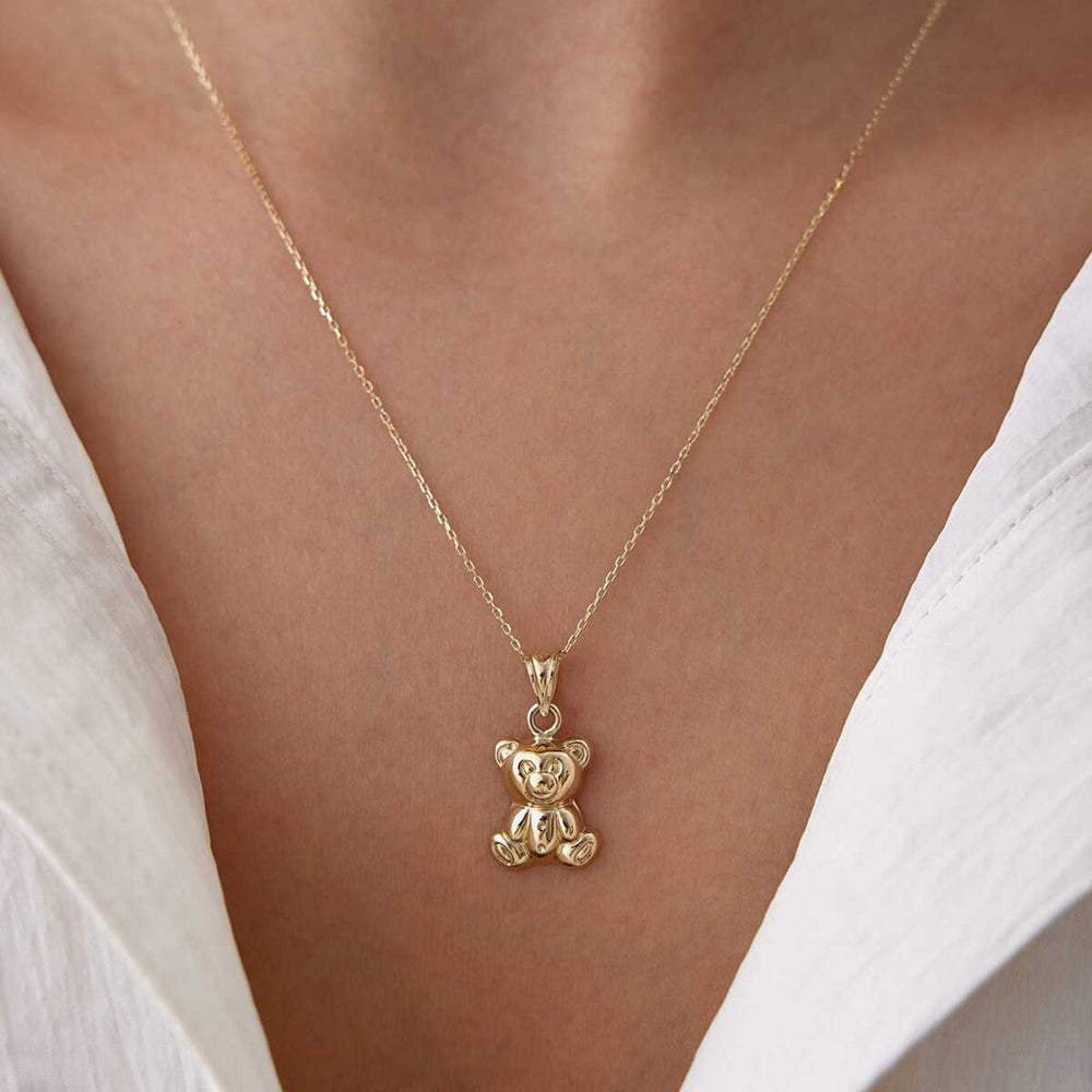 14k Gold Teddy Bear Necklace - Solid 14k Gold Necklace