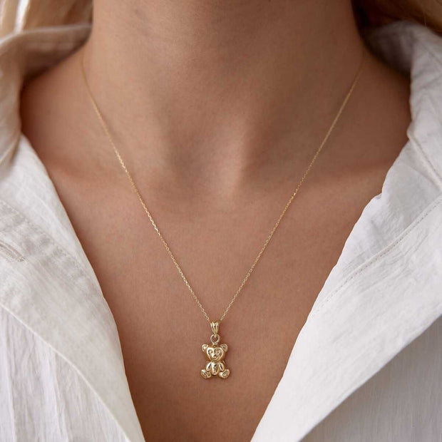 14k Gold Teddy Bear Necklace - Solid 14k Gold Necklace