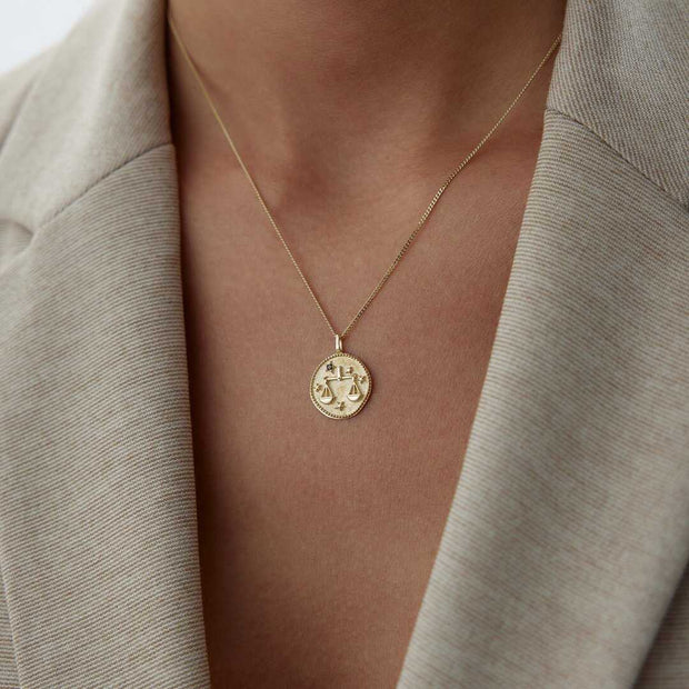 14k Gold Libra Zodiac Necklace - Solid 14k Gold Necklace
