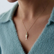 14k Gold Turquoise Eye Fish Necklace - Solid 14k Gold Necklace