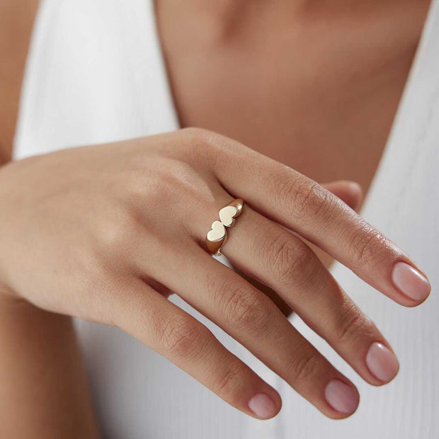 Twin Heart Ring - Solid 14k Gold Ring