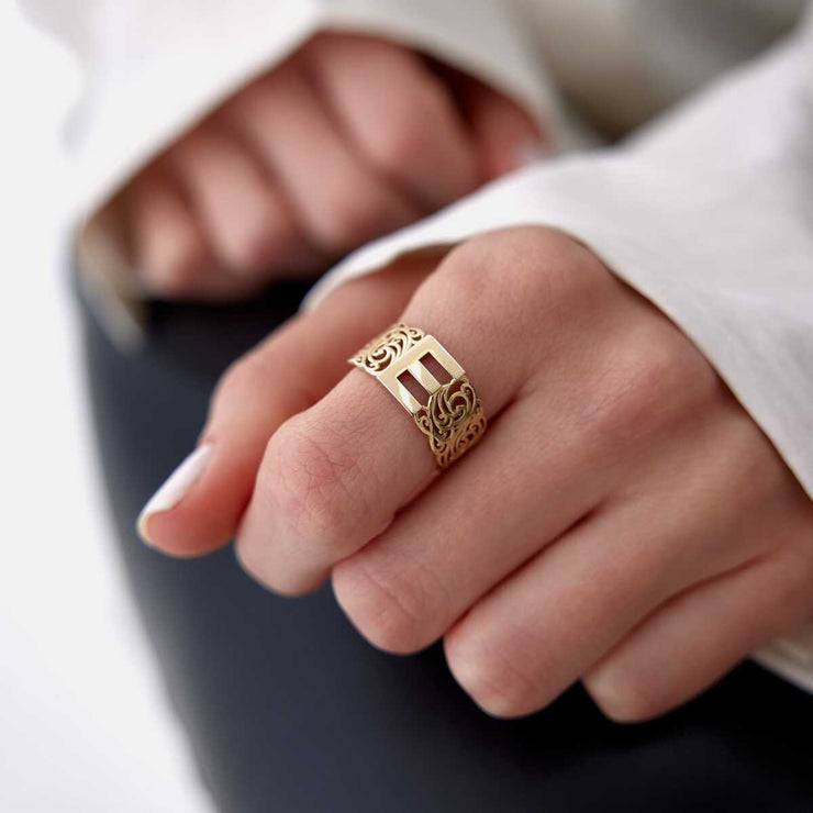 Vintage Letter Ring - Solid 14k Gold Ring