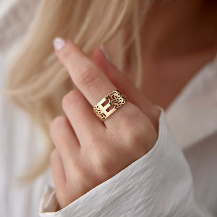 Vintage Letter Ring - Solid 14k Gold Ring