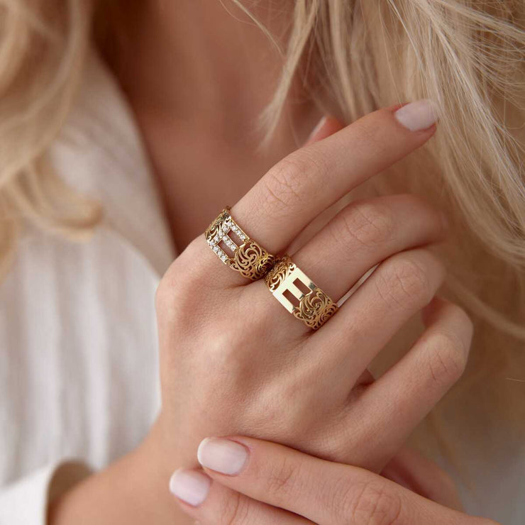 Vintage Letter Ring - Solid 14k Gold Ring